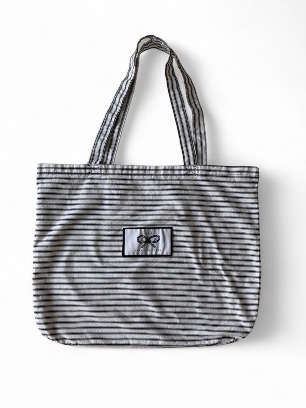 Anya Hindmarch Black & White Cotton Tote Bag with Logo Patch